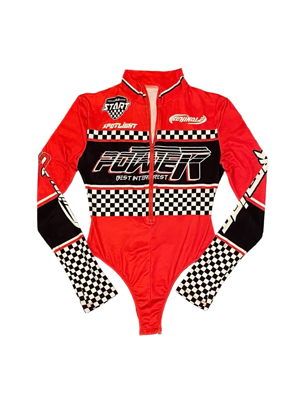 Red and Black Checkered Racing-Inspired Motorsport Bodysuit Size Small